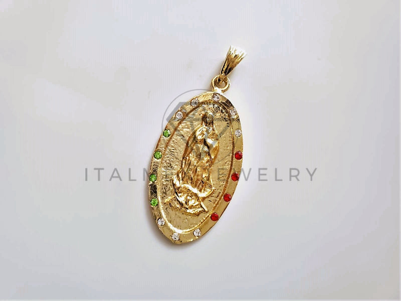 Dije Elegante - 104180 - Medalla de Virgen Circonia Tricolor Oro Laminado 18K