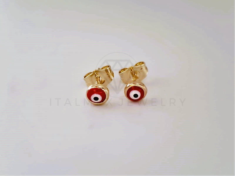 Broquel de Lujo - 104087 - Diseño Ojo Turco Rojo 6mm Oro Laminado 18K