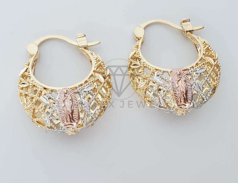 Arete Elegante - 100759 - Estilo Canasta Filigrana Virgen Red Grande 3 Tonos Oro Laminado 18K