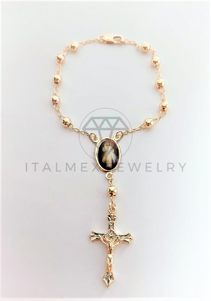 Pulsera Elegante - 102099 - Misterio Bola 5mm Jesucristo Oro Laminado 18K