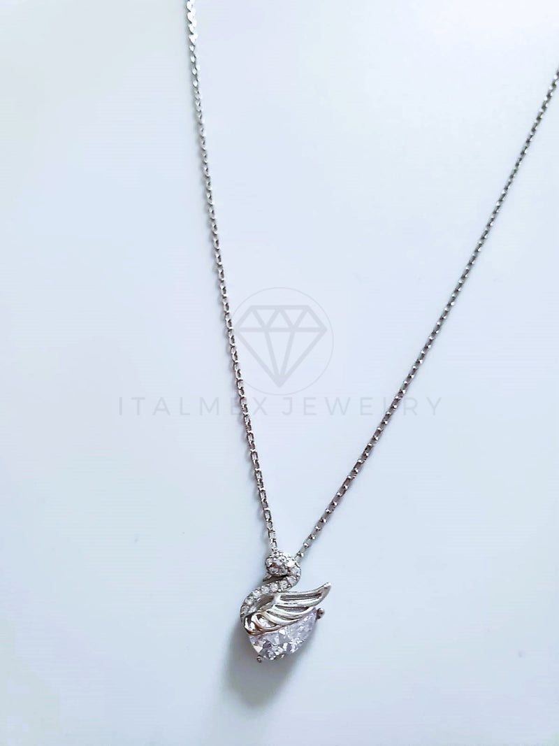 Collar de Lujo - 104123 - Estilo Cisne con Circonia Clara Plata Fina .925