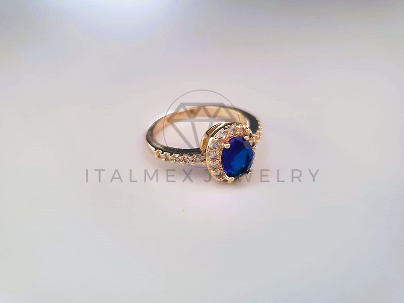 Anillo de Lujo - 103881 - Anillo Oval Biselado CZ Azul Oro Laminado 18K