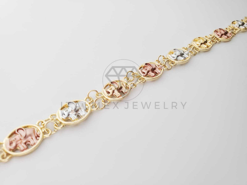 Pulsera de Lujo - 100237 - Diseño de Elefantes Biselados 3 Tonos Oro Laminado 18K