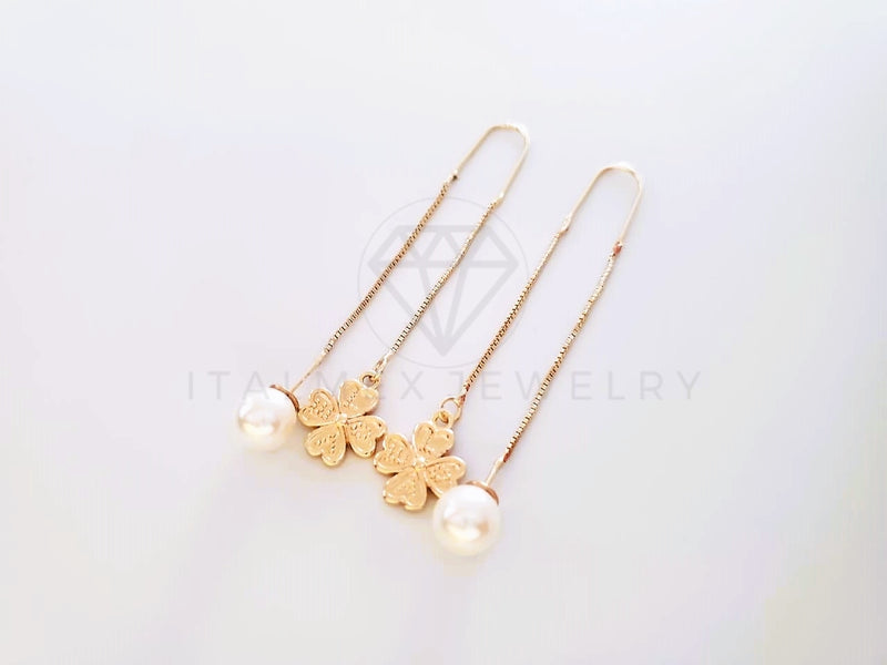 Arete de Lujo - 104028 - Estilo Violador Trebol CZ Color y Perla Oro Laminado 18K