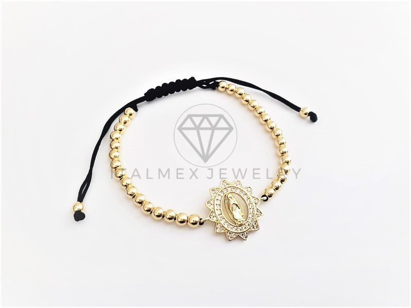 Pulsera de Lujo - 102870 - Diseño Bolitas con Virgen CZ Clara Oro Laminado 18K