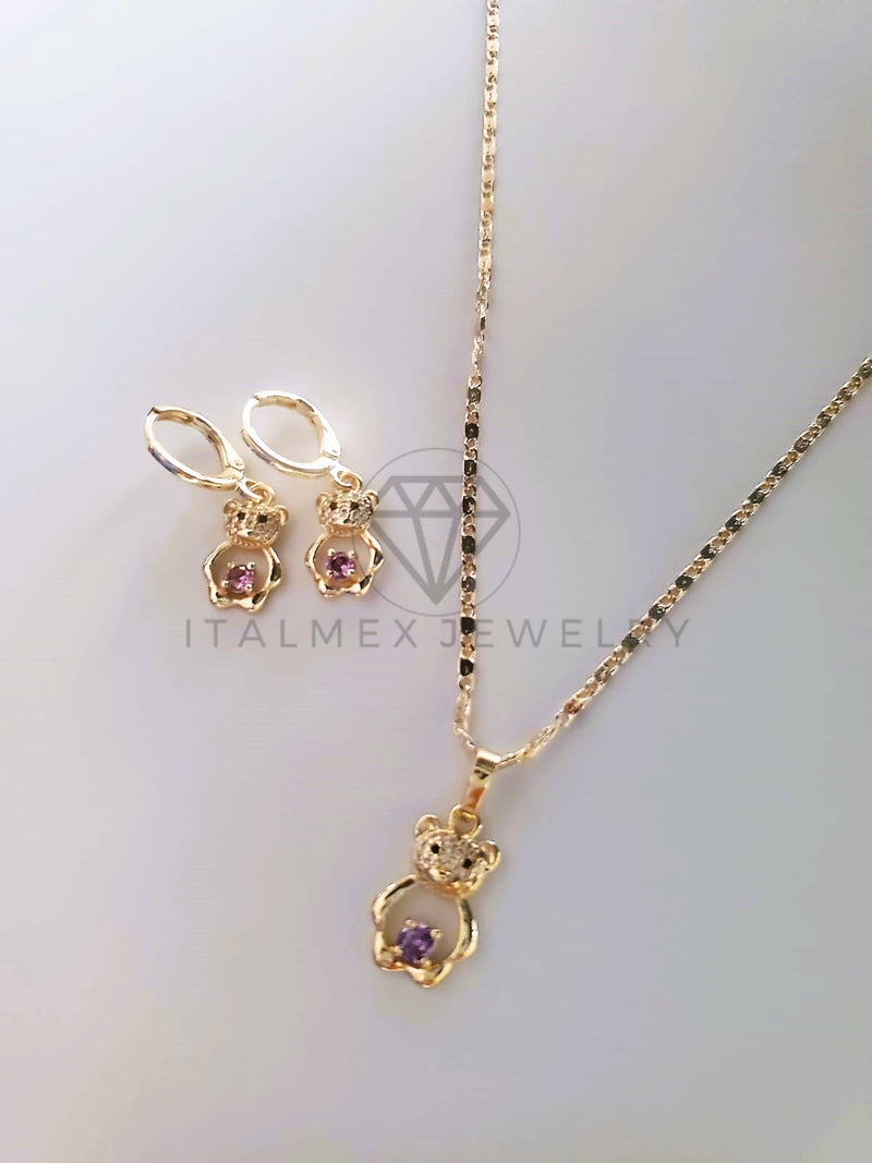 Juego de Lujo - 103797 - Diseño Osito CZ Morada Oro Laminado 18K