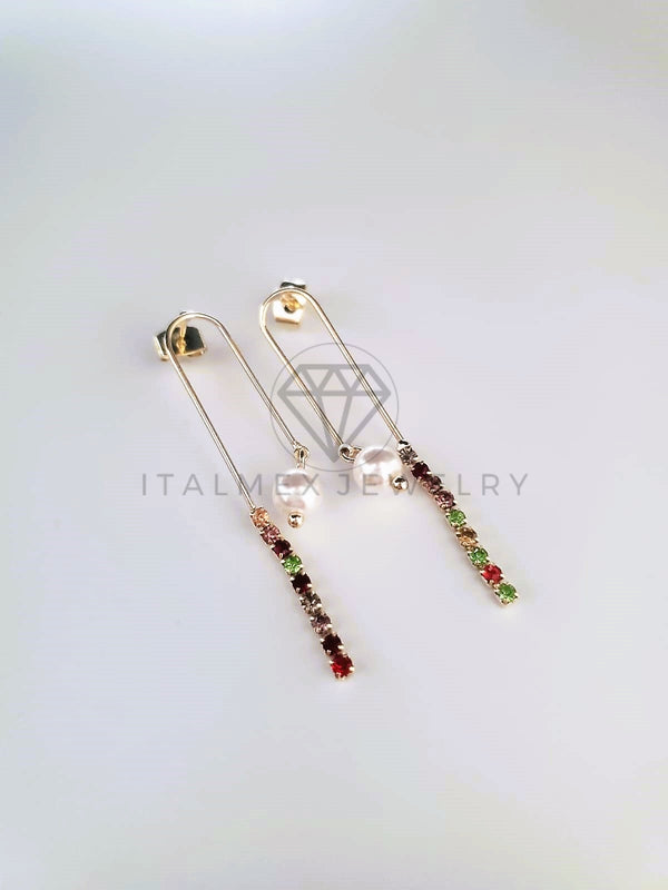 Arete de Lujo - 103772 - Broquel Violador CZ Color y Perla Oro Laminado 18K