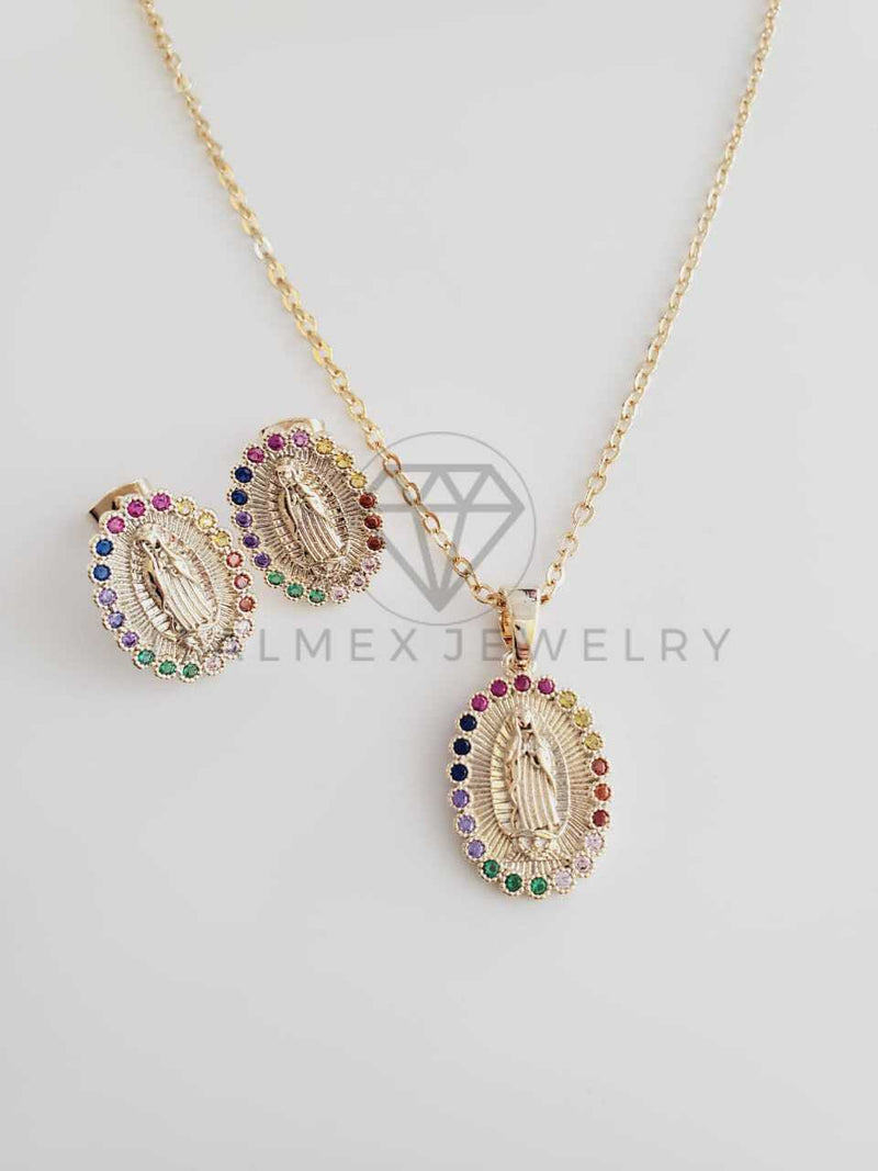 Juego de Lujo - 102057 - Diseño de Virgen con CZ Color Oro Laminado 18K