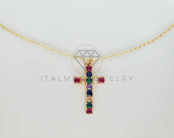 Collar Elegante - 101616 - Collar Cruz CZ Color Oro Laminado 18K