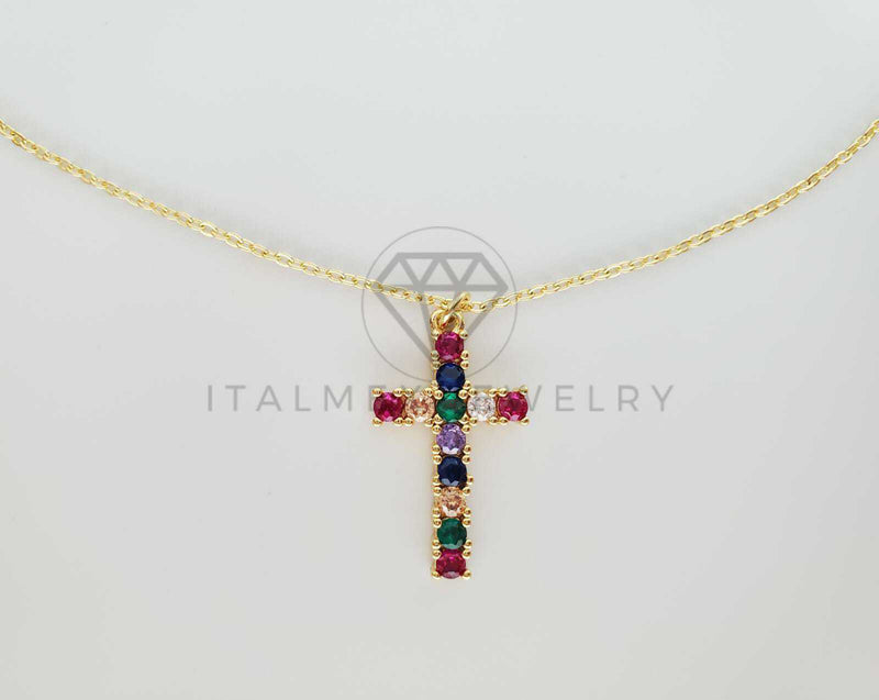 Collar Elegante - 101616 - Collar Cruz CZ Color Oro Laminado 18K