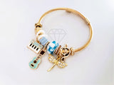 Pulsera Elegante - 103988 - Pulsera Estilo PDR Piano Guitarra y Líbelula Oro Laminado 18K