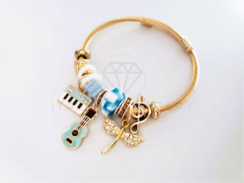 Pulsera Elegante - 103988 - Pulsera Estilo PDR Piano Guitarra y Líbelula Oro Laminado 18K