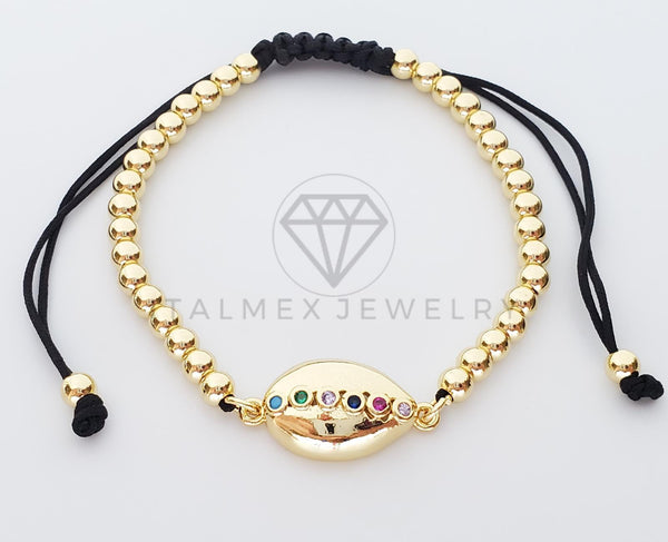 Pulsera Ajustable - 100350 - Diseño de Concha con CZ Colores Oro Laminado 18K