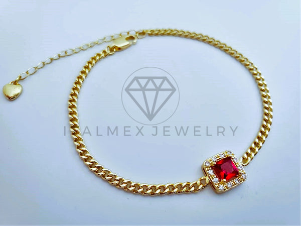 Pulsera Elegante - 103593 - Pulsera Cadena Cubana CZ Roja Oro Laminado 18K