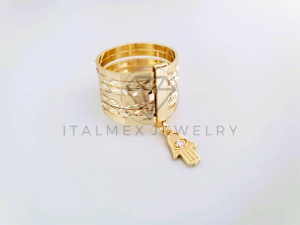 Anillo de Lujo - 103906 - Anillo Semanario Diamantado Mano Hamsa Oro Laminado 18K