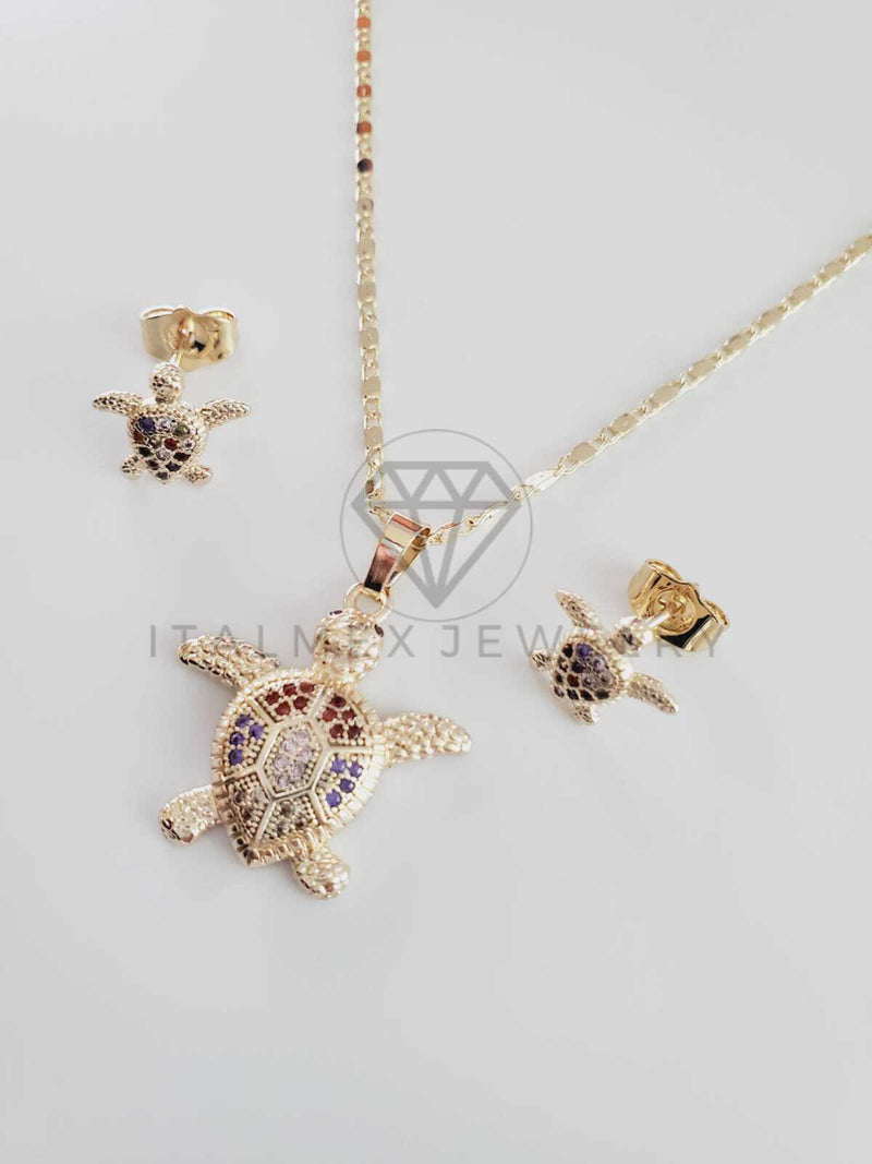 Juego de Lujo - 102413 - Diseño de Tortugas CZ Colores Oro Laminado 18K