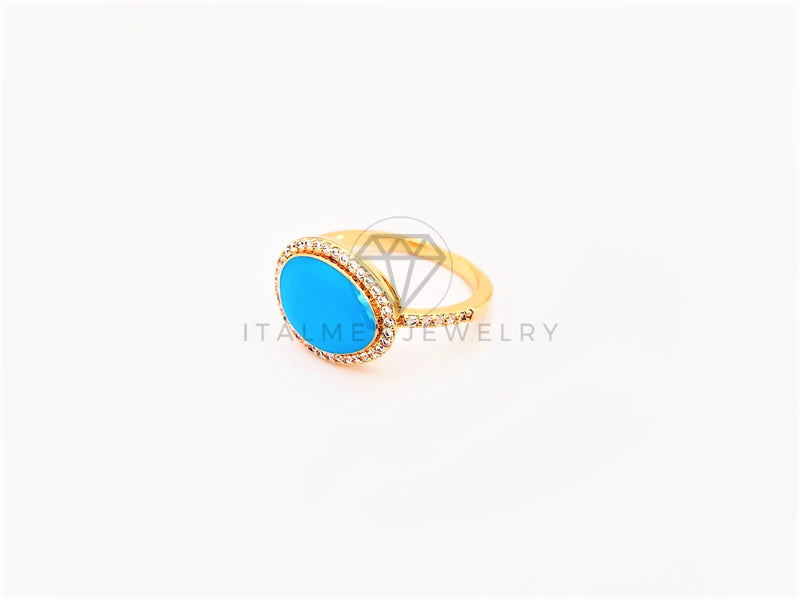 Anillo Dama de Lujo -103313 - Diseño Resina Azul CZ Clara Oro Laminado 18K