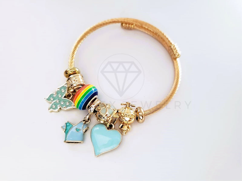 Pulsera Elegante - 103986 - Pulsera Estilo PDR Corazón Mariposa Arcoíris Oro Laminado 18K