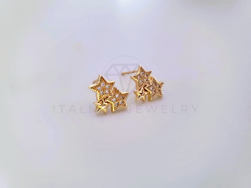 Broquel de Lujo - 104052 - Diseño Estrellas CZ Claras Oro Laminado 18K