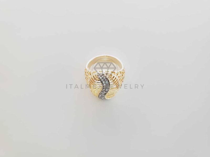 Anillo de Lujo - 102333 - Anillo Placa Bitono CZ Clara Oro Laminado 18K