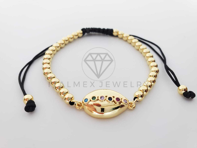 Pulsera Ajustable - 100350 - Diseño de Concha con CZ Colores Oro Laminado 18K