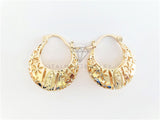 Arete Elegante - 102884 - Estilo Canasta con Virgen de Guadalupe y Flor Oro Laminado 18K