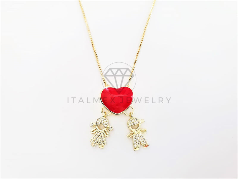Collar Elegante - 103277 - Collar Corazón Esmalte Rojo Niña y Niño CZ Clara Oro Laminado 18K