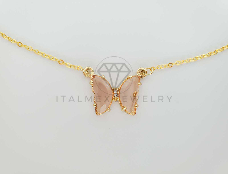 Collar Elegante - 101604 - Collar Mariposa CZ Rosa Oro Laminado 18K