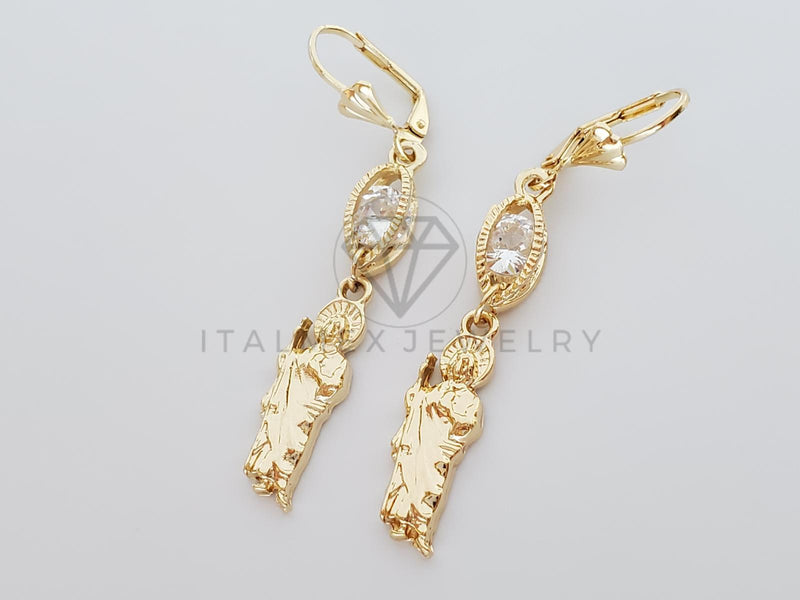 Arete Elegante - 100753 - Diseño de San Judas con CZ Clara Oro Laminado 18K