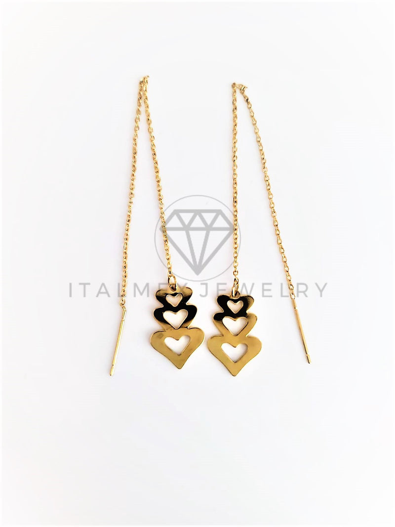 Arete de Lujo - 103155 - Arete Violador con Dije 3 Corazones Oro Laminado 18K