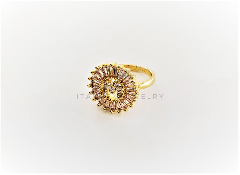Anillo de Lujo - 102606 - Diseño Inicial "M" con CZ Clara Oro Laminado 18K