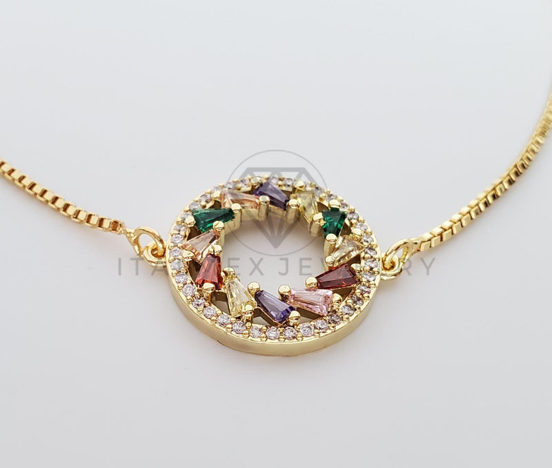 Pulsera Ajustable - 100344 - Diseño de Circulo CZ Colores Oro Laminado 18K
