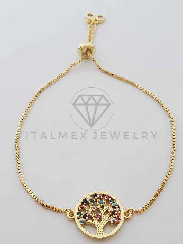 Pulsera Ajustable - 100347 - Diseño de Árbol de la Vida CZ Colores Oro Laminado 18K