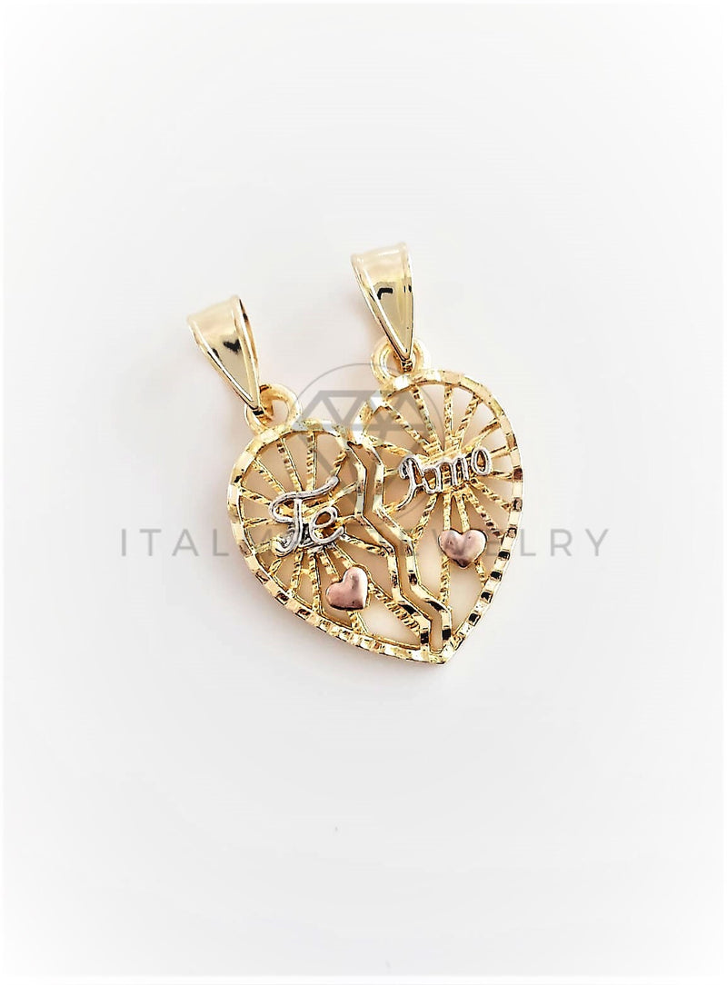 Dije Elegante - 102774 - Dije Corazón Partido Te Amo Tamaño Chica Oro Laminado 18K