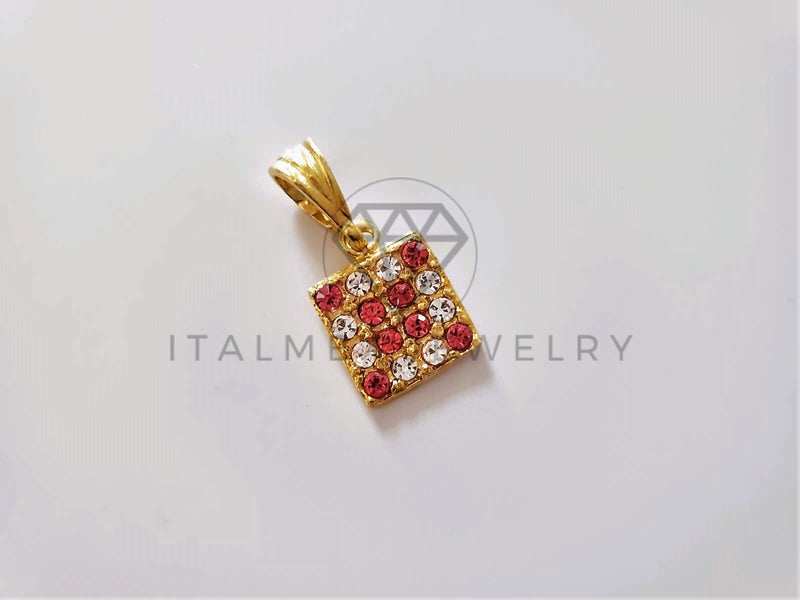 Dije de Lujo - 104164 - Dije Cuadrado Circonia Clara y Rosa Oro Laminado 18K