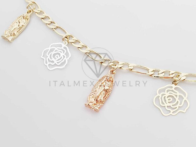 Pulsera Elegante - 100157 - Diseño de Virgen y Rosas 3 Oros Oro Laminado 18K