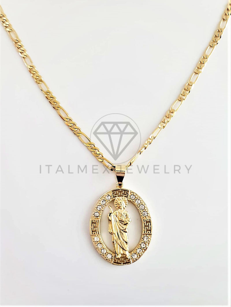Dije Elegante - 102769 - Medalla de San Judas CZ Clara Tamaño Grande Oro Laminado 18K