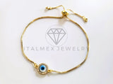 Pulsera de Lujo - 103729 - Diseño Ajustable Ojo Turco Perla Madre CZ Clara Oro Laminado 18K