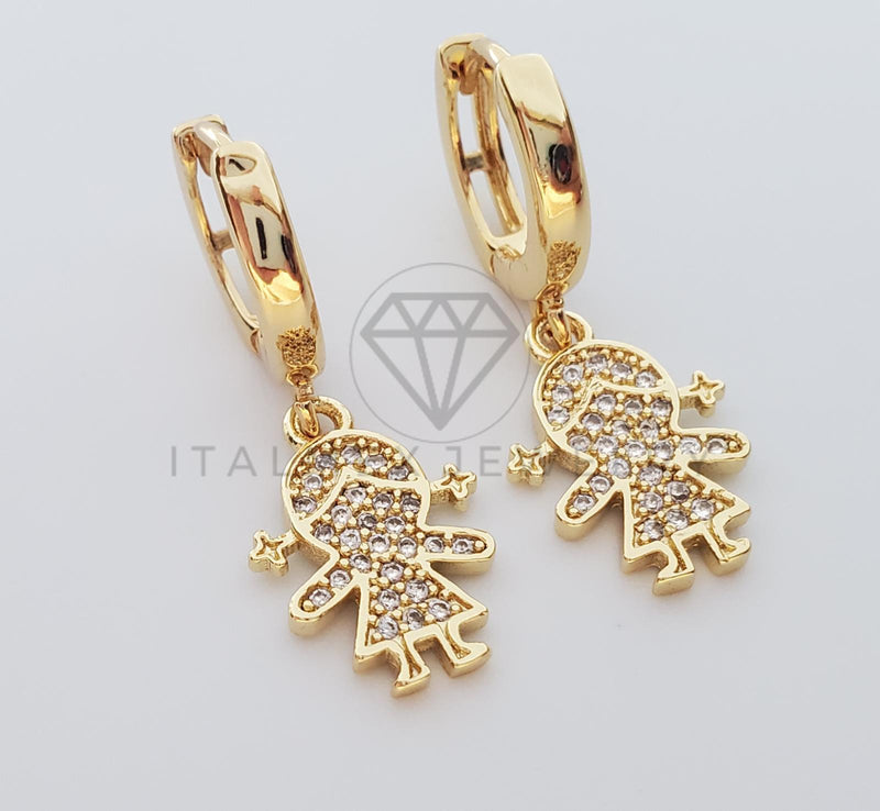 Arete de Lujo - 100261 - Diseño de Niña con CZ Clara Oro Laminado 18K