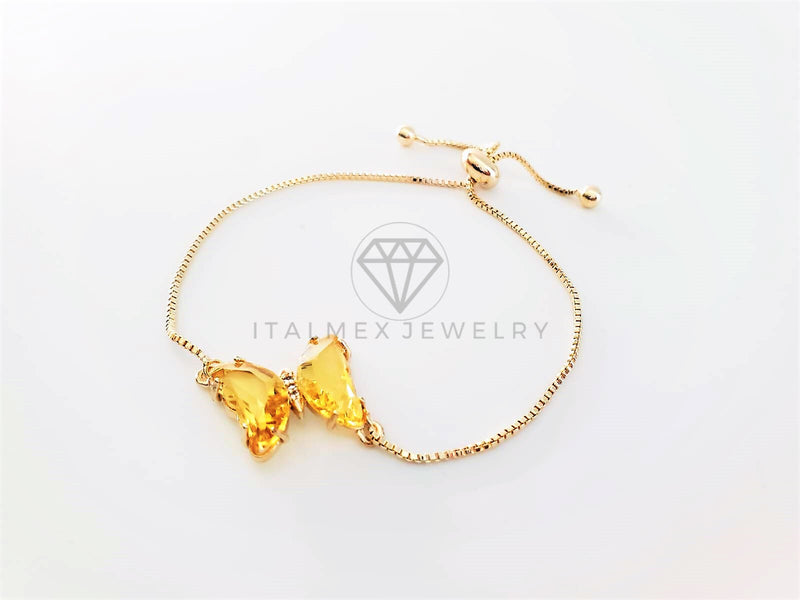 Pulsera de Lujo - 103200 - Diseño Ajustable con Mariposa CZ Amarillo Oro Laminado 18K