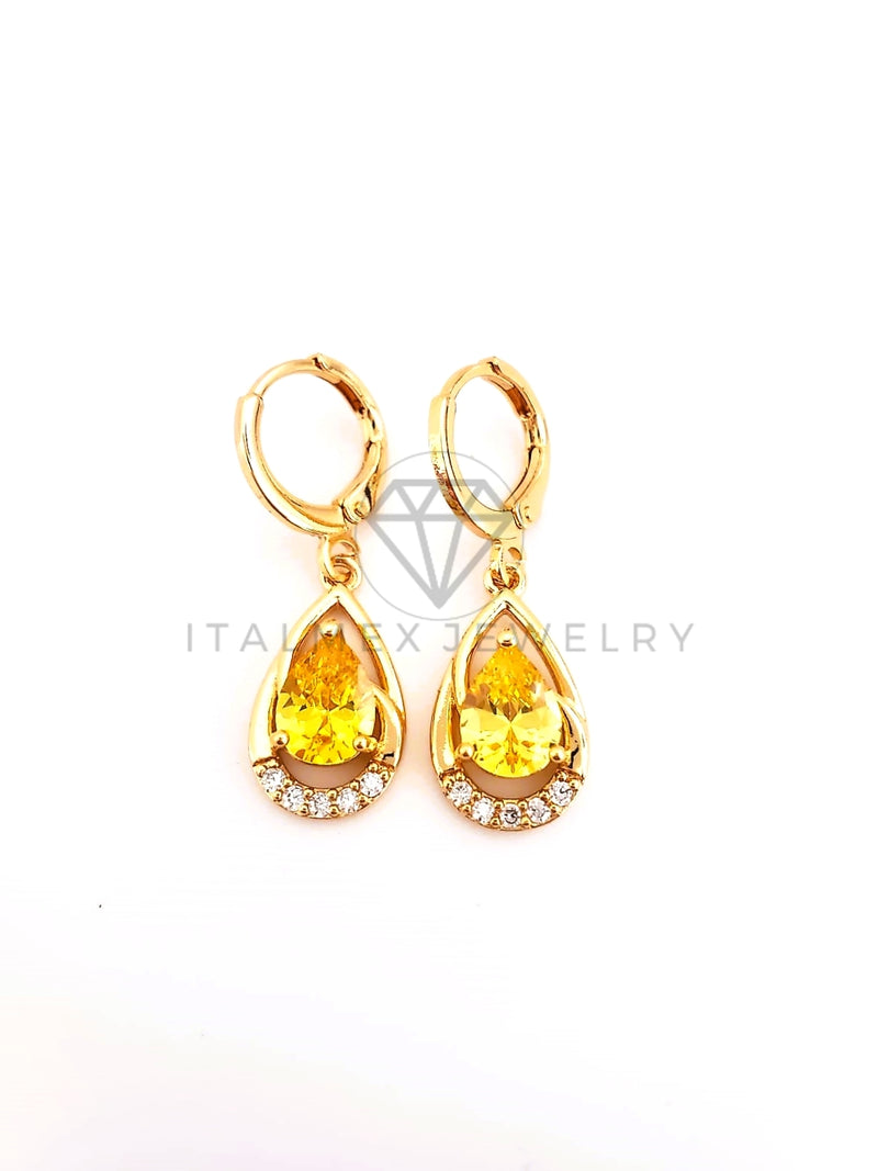 Arete de Lujo - 103551 - Diseño Gota Pavé CZ Amarilla Oro Laminado 18K