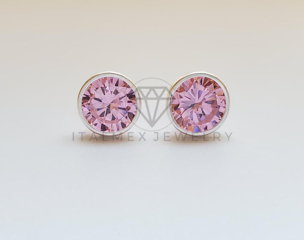 Broquel de Lujo - 101729 - Bisel Redondo CZ Rosa 8mm Plata .925