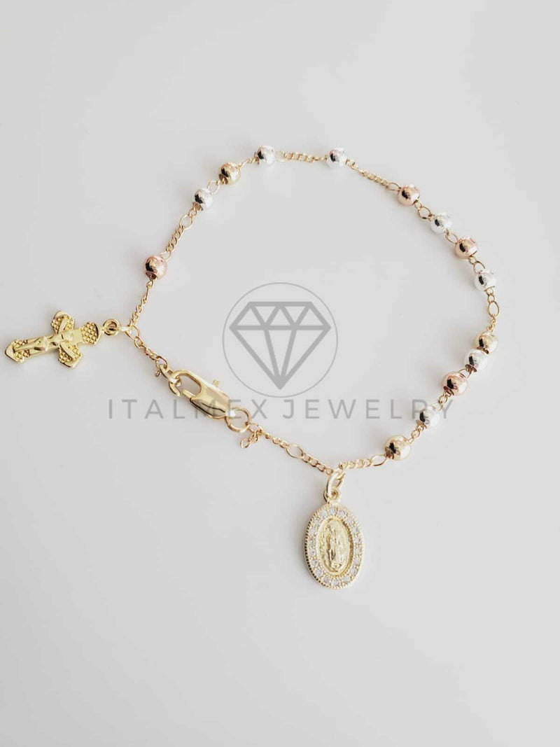 Pulsera de Lujo - 102661 - Misterio Bola Lisa 3 Oros Virgen de Guadalupe Oro Laminado 18K