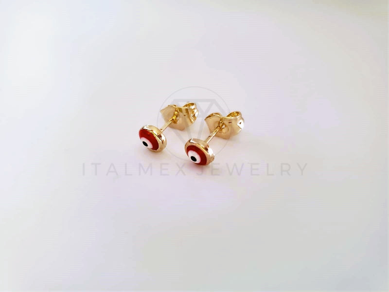 Broquel de Lujo - 104087 - Diseño Ojo Turco Rojo 6mm Oro Laminado 18K