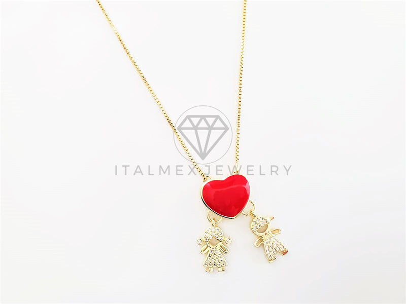 Collar Elegante - 103277 - Collar Corazón Esmalte Rojo Niña y Niño CZ Clara Oro Laminado 18K