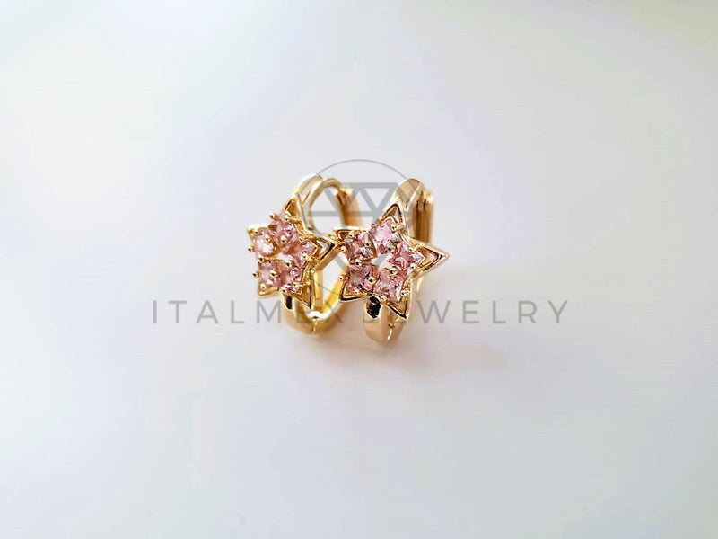 Arete de Lujo - 103865 - Huggie Estrella CZ Rosa Oro Laminado 18K