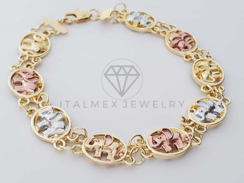 Pulsera de Lujo - 100237 - Diseño de Elefantes Biselados 3 Tonos Oro Laminado 18K