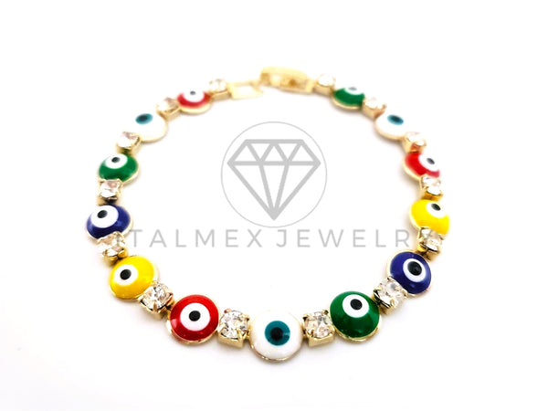 Pulsera Elegante - 103562 - Pulsera de Ojo Turco Colores CZ Clara Oro Laminado 18K