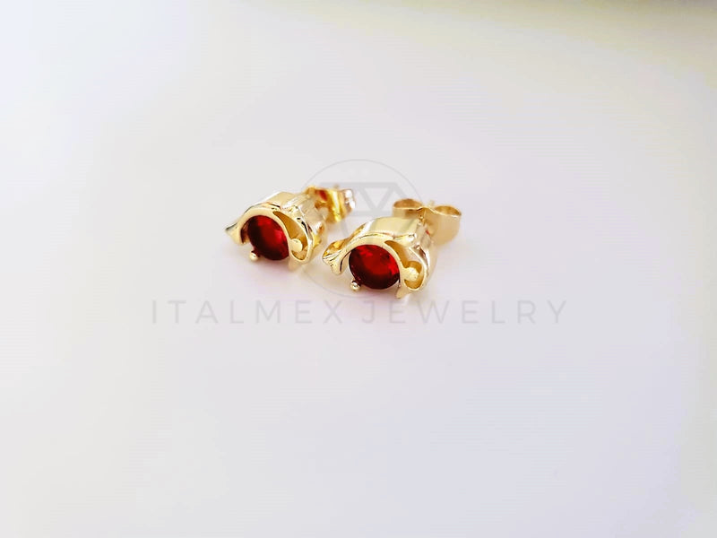 Broquel de Lujo - 104056 - Diseño Delfín CZ Roja Oro Laminado 18K
