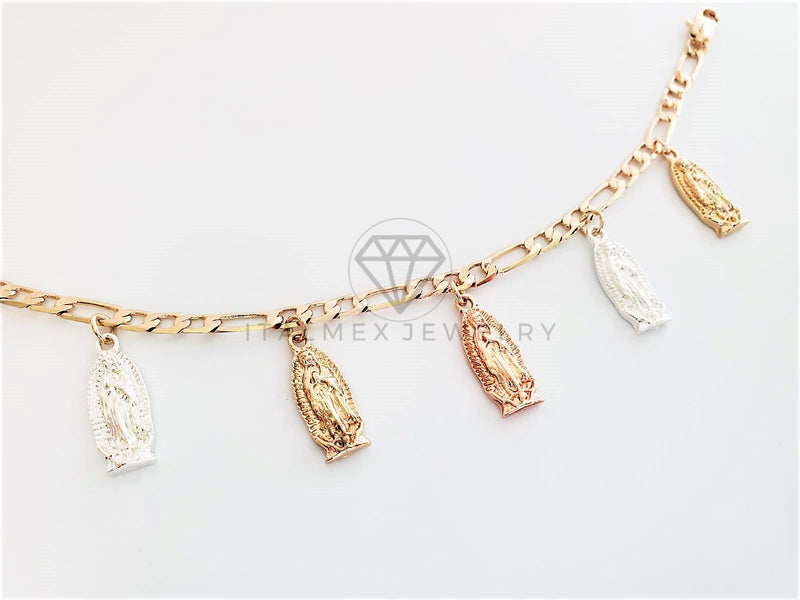 Pulsera Elegante - 102846 - Diseño de Virgen de Guadalupe 3 Tonos Oro Laminado 18K